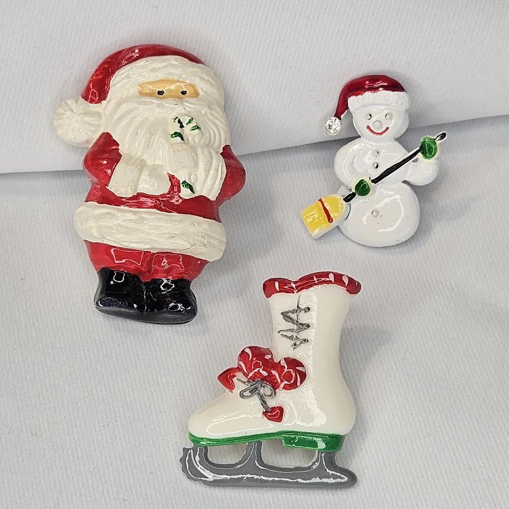Christmas Holiday Pins. Santa, Snowman, Skate